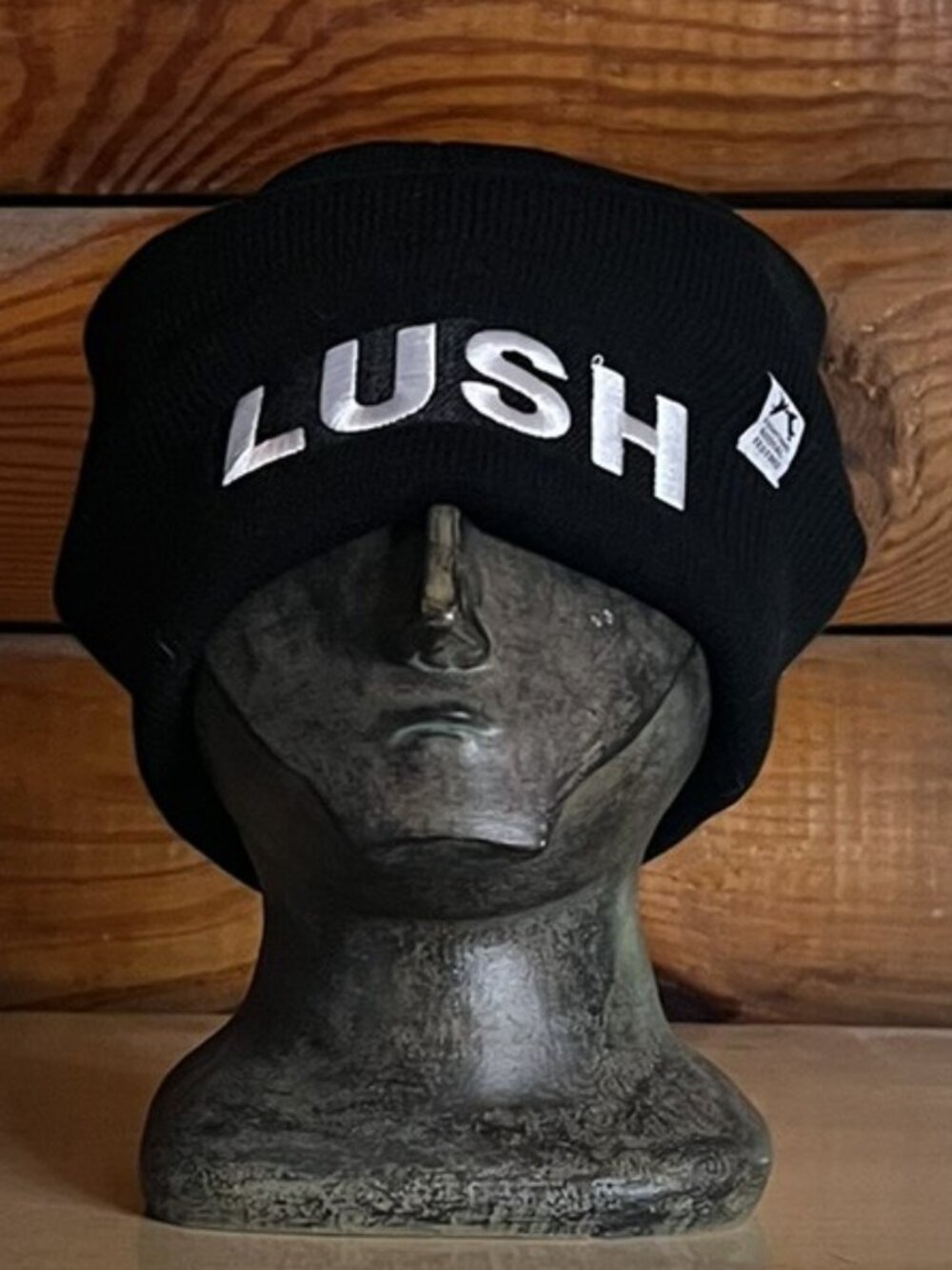 Rare NWOT Unisex LUSH Cosmetics Black Stretchy Beanie w/Fight Animal Testing Tag